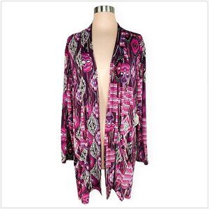 Kiyonna Purple Pink Aztec Ikat Print Open Front Cardigan Sweater Jacket NWT 3